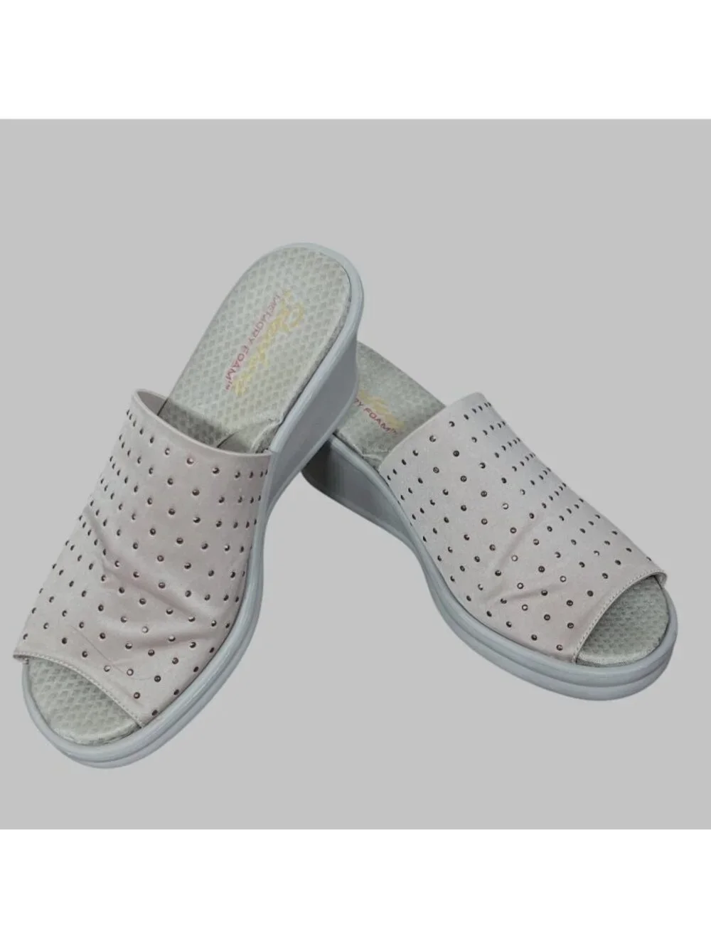 SKECHERS Rumblers Silky Smooth Wedge Sandal in Taupe Sz 9.5 #38561 NWOT